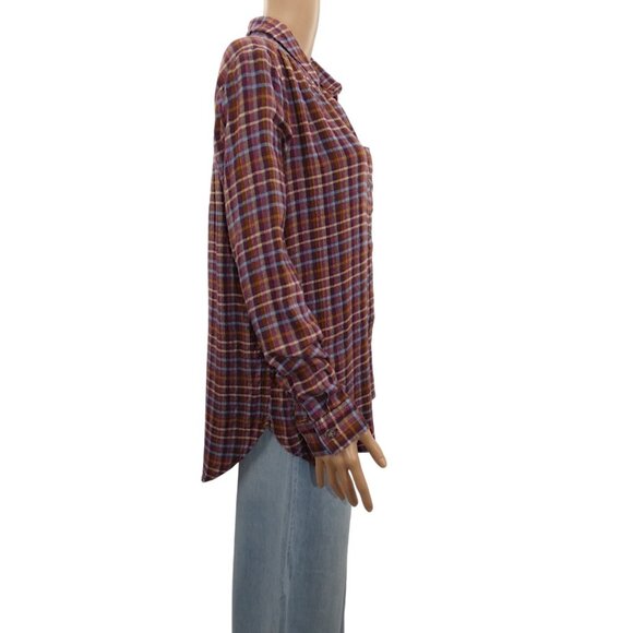 NWTBeachLunchLounge Plaid Button-Front Tunic Top Rust Multicolor Size Small - Picture 3 of 12